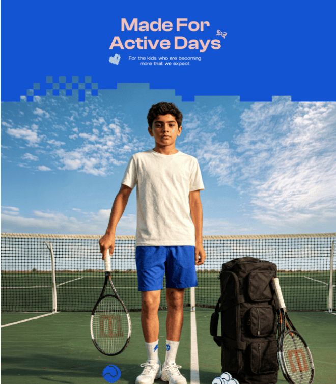Halu Active Days campaign poster featuring a young tennis player